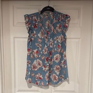 Elegant Floral Maternity Blouse in Blue and Red